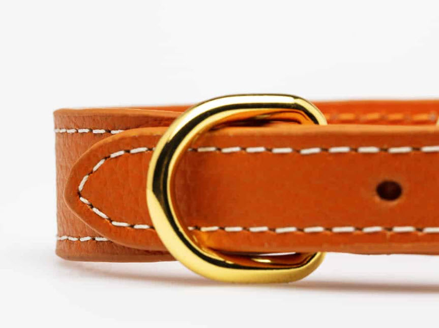 Dog Collar - Leather - Thin - Cognac