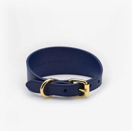 Dog Collar - Leather - Wide - Dark Blue