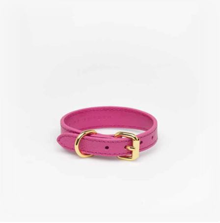 Dog Collar - Leather - Thin - Hot Pink