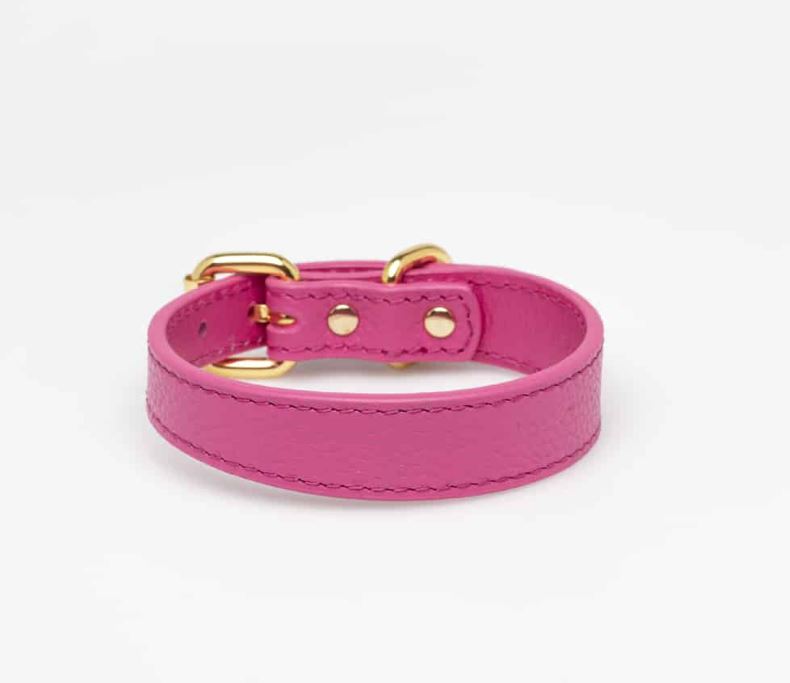 Dog Collar - Leather - Thin - Hot Pink