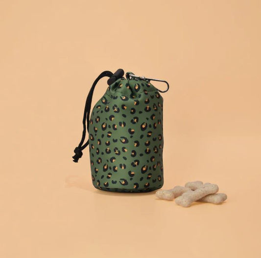 Dog Treat Pouch - Drawstring - Khaki Leopard