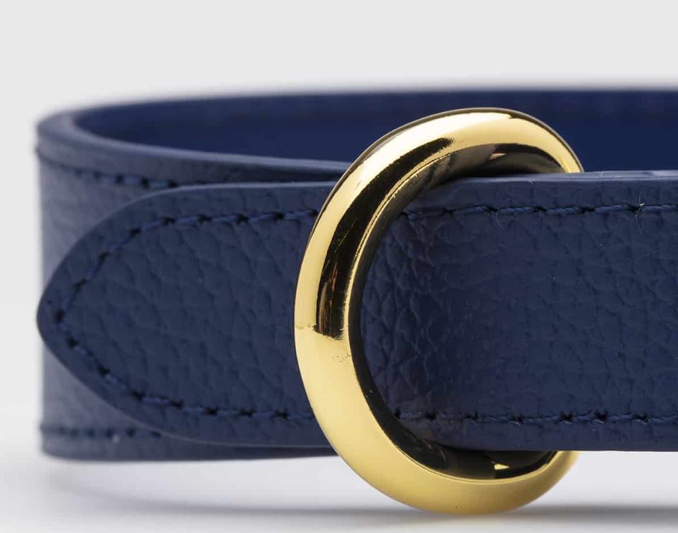 Dog Collar - Leather - Wide - Dark Blue