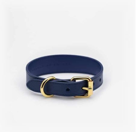 Dog Collar - Leather - Thin - Dark Blue