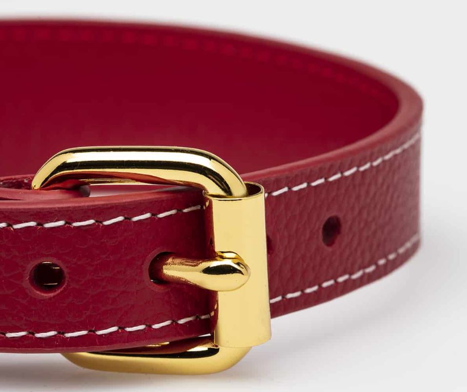 Dog Collar - Leather - Thin - Red