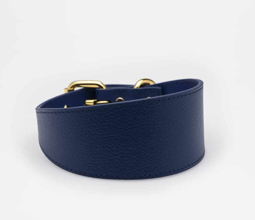 Dog Collar - Leather - Wide - Dark Blue