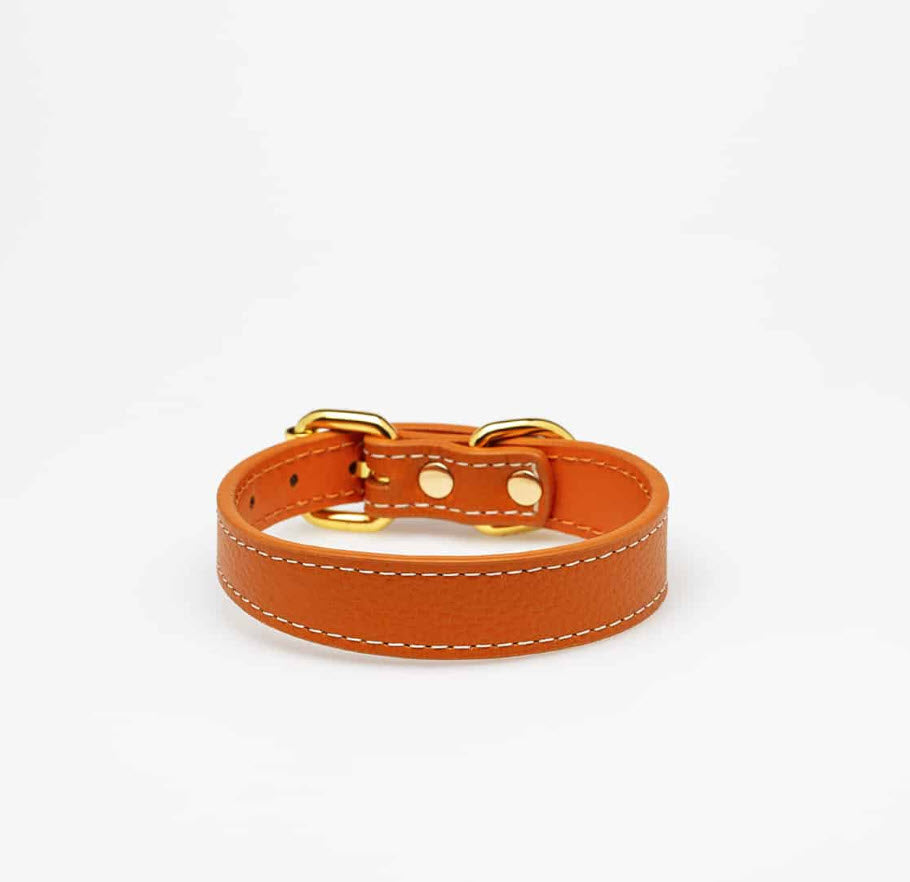 Dog Collar - Leather - Thin - Cognac