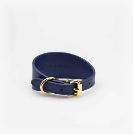 Dog Collar - Leather - Wide - Dark Blue